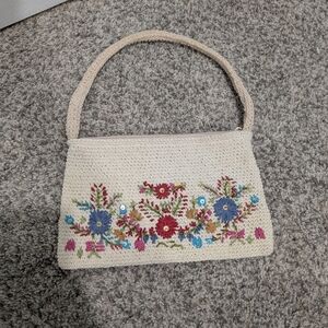Vintage St. John's Bay Cream Floral Knitted Mini Shoulder Purse